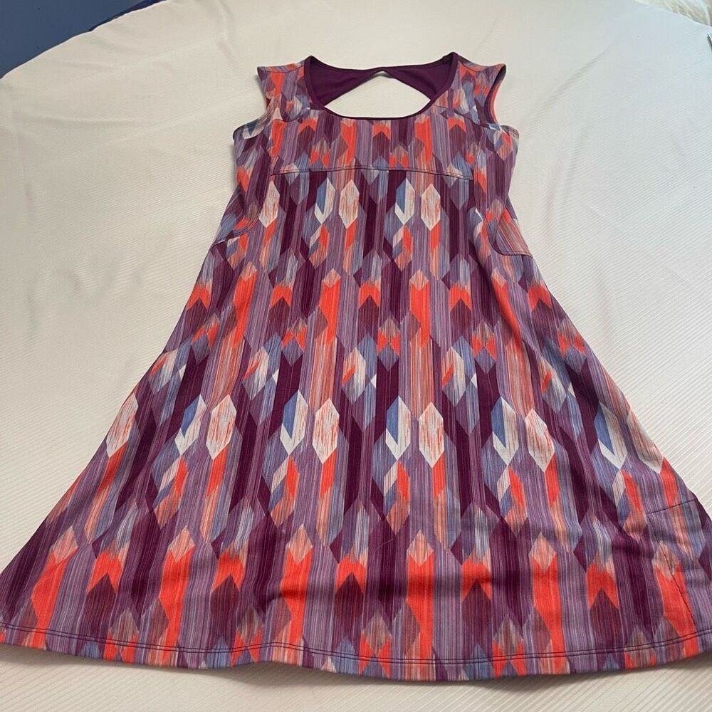 Prana Grapevine Gemstone Calico Dress Purple Retro Geometric Women’s Size Small